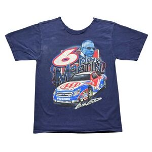 Distressed Cut Neck Graphic Tee Mens M Blue Mark Martin Roush Racing‎ NASCAR
